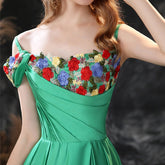 Green Simple Sexy Aline Satin Long Evening Gown - FashionByTeresa